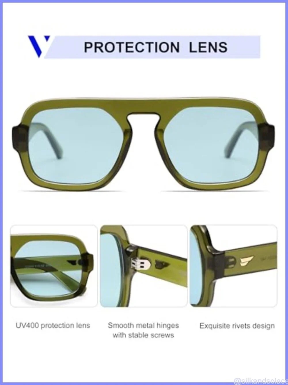 Retro Square Aviator Sunglasses UV400 Oversized Full Frame Unisex